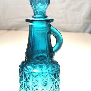 Blue Glass Cruet Vintage Diamond Pattern